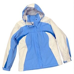 Columbia Cozy Warm LightWeight Jacket White and Two Tone Blue- Hood Removes